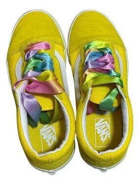 VANS Old Skool Rainbow Lace Yellow/white - Multi Color Checkerboard Kids 3